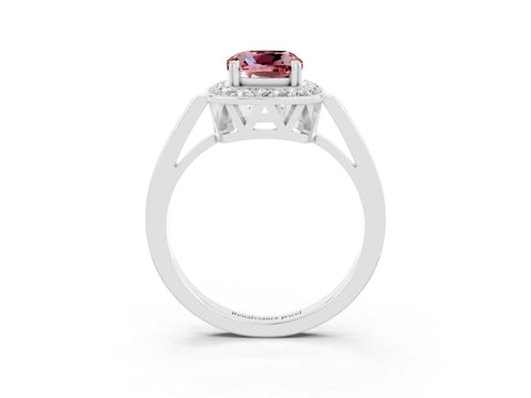 White gold Cushion Cut Morganite Halo Ring with Split Shank and Four-Prong Setting_3