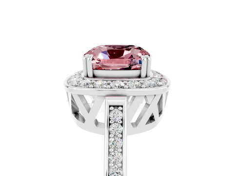 White gold Cushion Cut Morganite Halo Ring with Split Shank and Four-Prong Setting_5