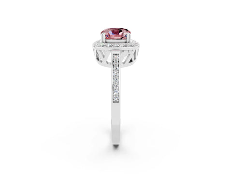 White gold Cushion Cut Morganite Halo Ring with Split Shank and Four-Prong Setting_8
