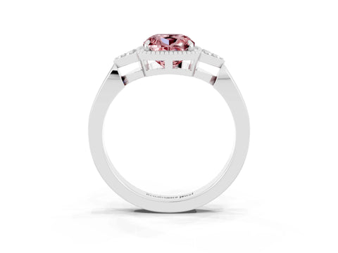 White gold Cushion Cut Morganite Halo Ring with Tapered Band and Four-Prong Setting_11