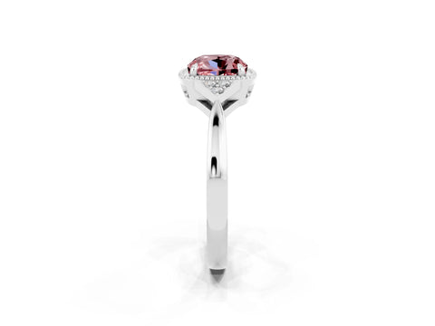 White gold Cushion Cut Morganite Halo Ring with Tapered Band and Four-Prong Setting_14