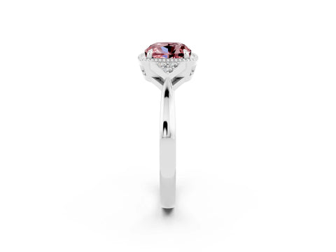 White gold Cushion Cut Morganite Halo Ring with Tapered Band and Four-Prong Setting_26