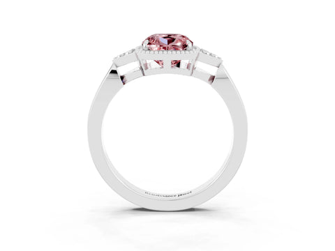 White gold Cushion Cut Morganite Halo Ring with Tapered Band and Four-Prong Setting_3