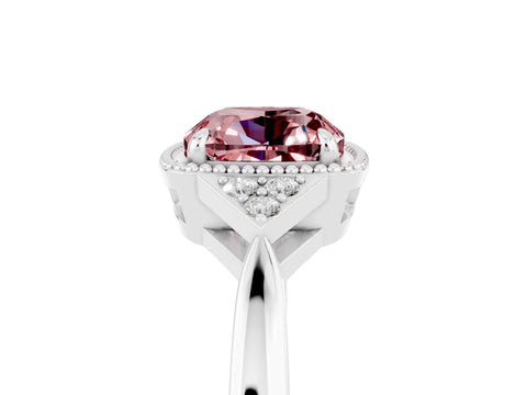 White gold Cushion Cut Morganite Halo Ring with Tapered Band and Four-Prong Setting_5