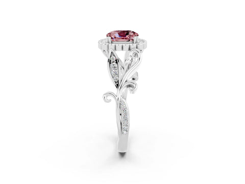 White gold Cushion Cut Morganite Halo Ring with Vintage Split Shank and Four-Prong Setting_26