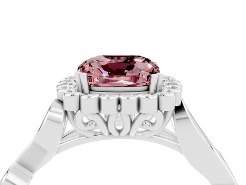 White gold Cushion Cut Morganite Halo Ring with Vintage Split Shank and Four-Prong Setting_28