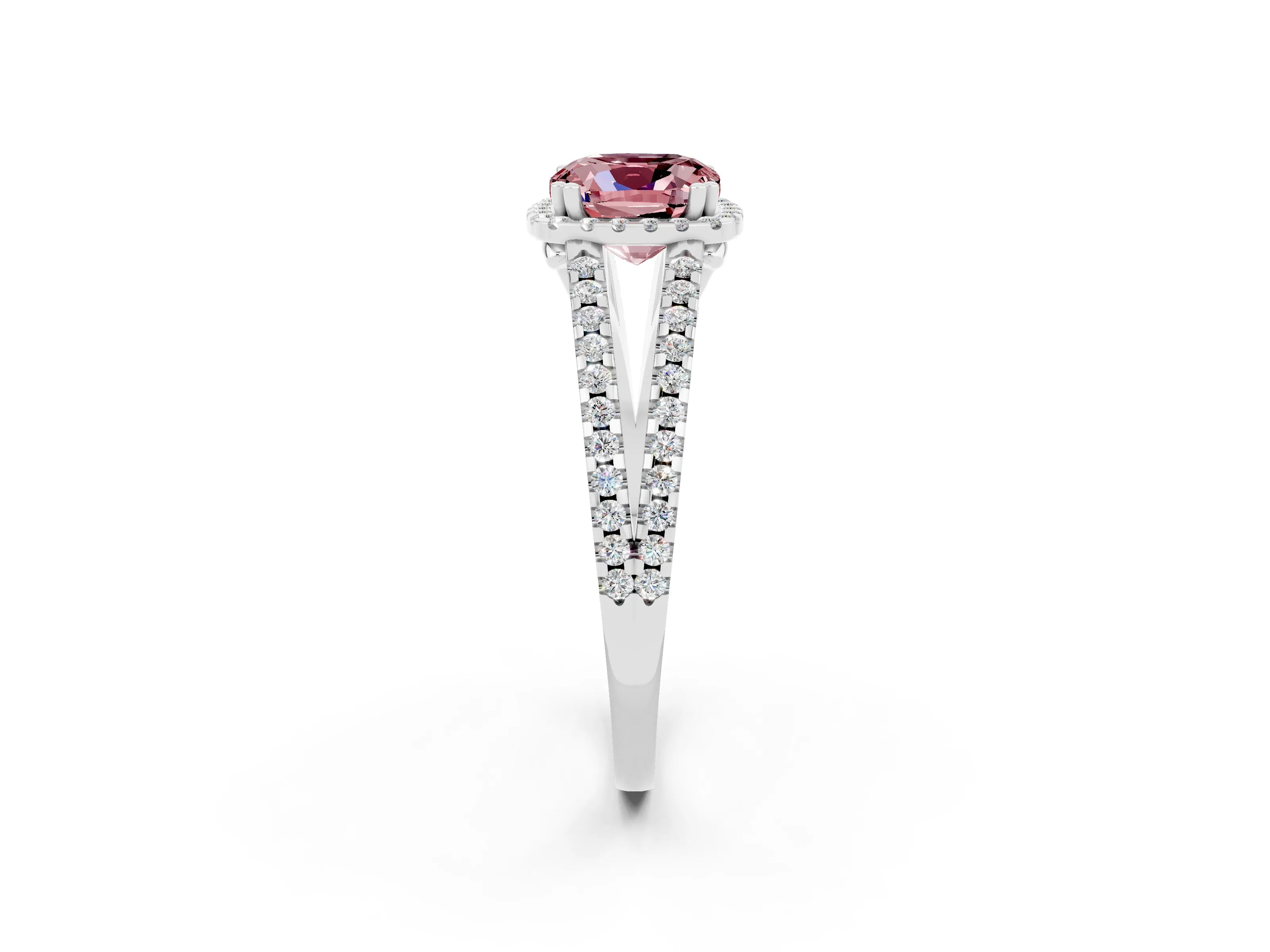 White gold Cushion Cut Morganite Halo Split Shank Engagement Ring_14