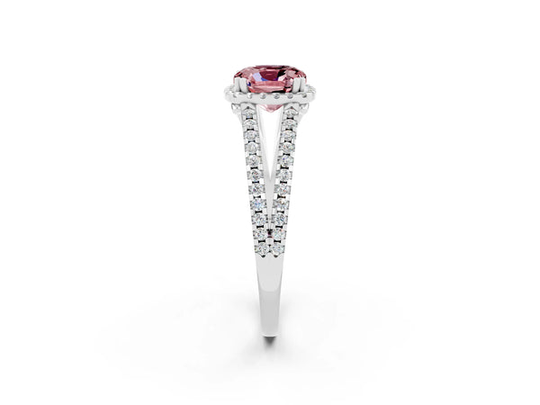 Silver Cushion Cut Morganite Halo Split Shank Engagement Ring