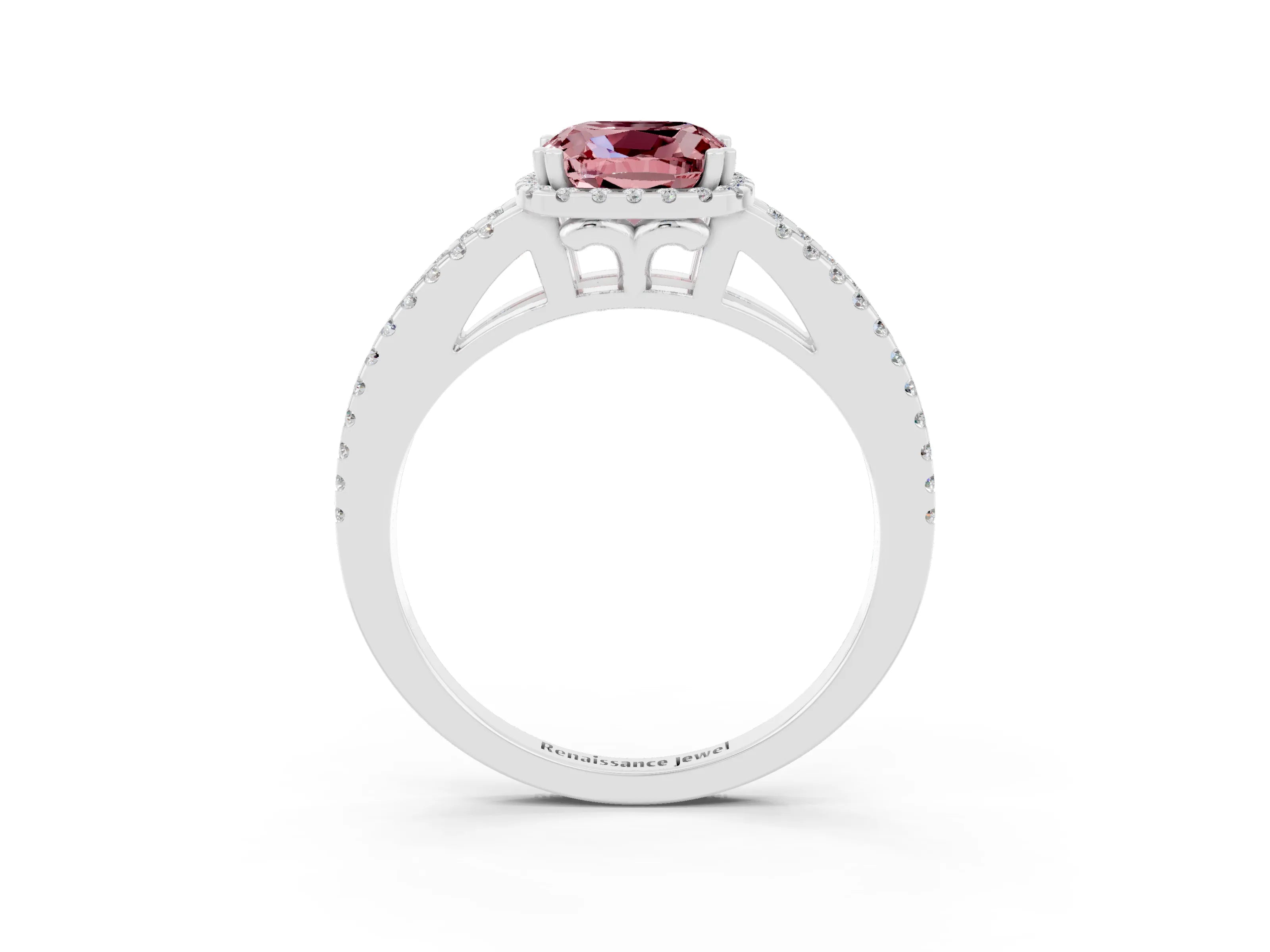 White gold Cushion Cut Morganite Halo Split Shank Engagement Ring_15