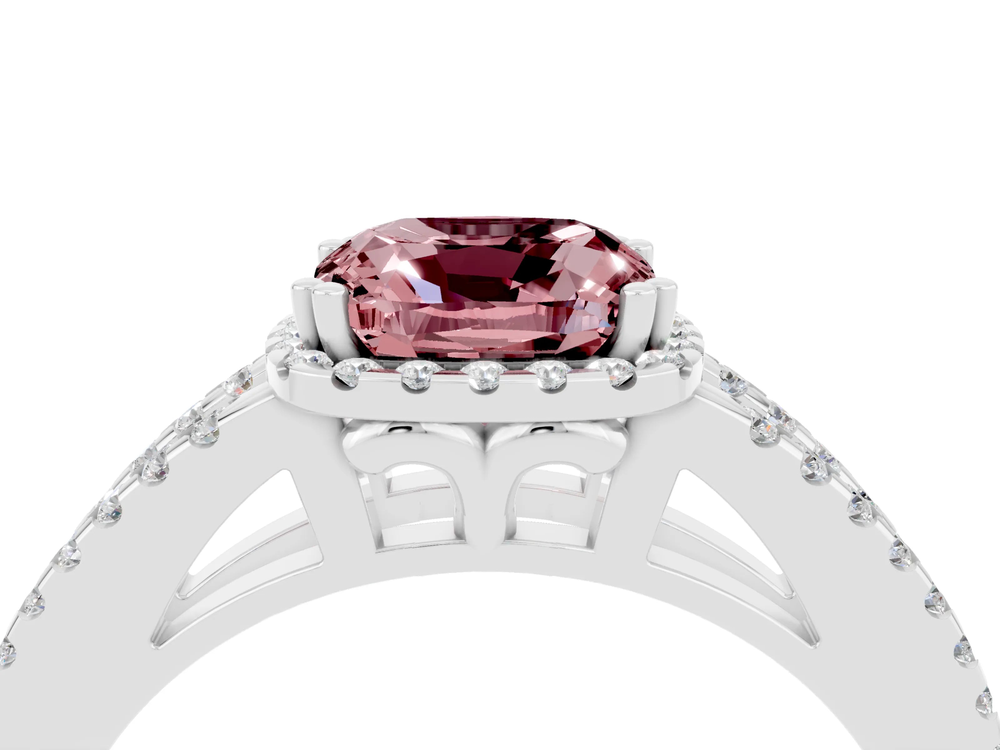 White gold Cushion Cut Morganite Halo Split Shank Engagement Ring_16