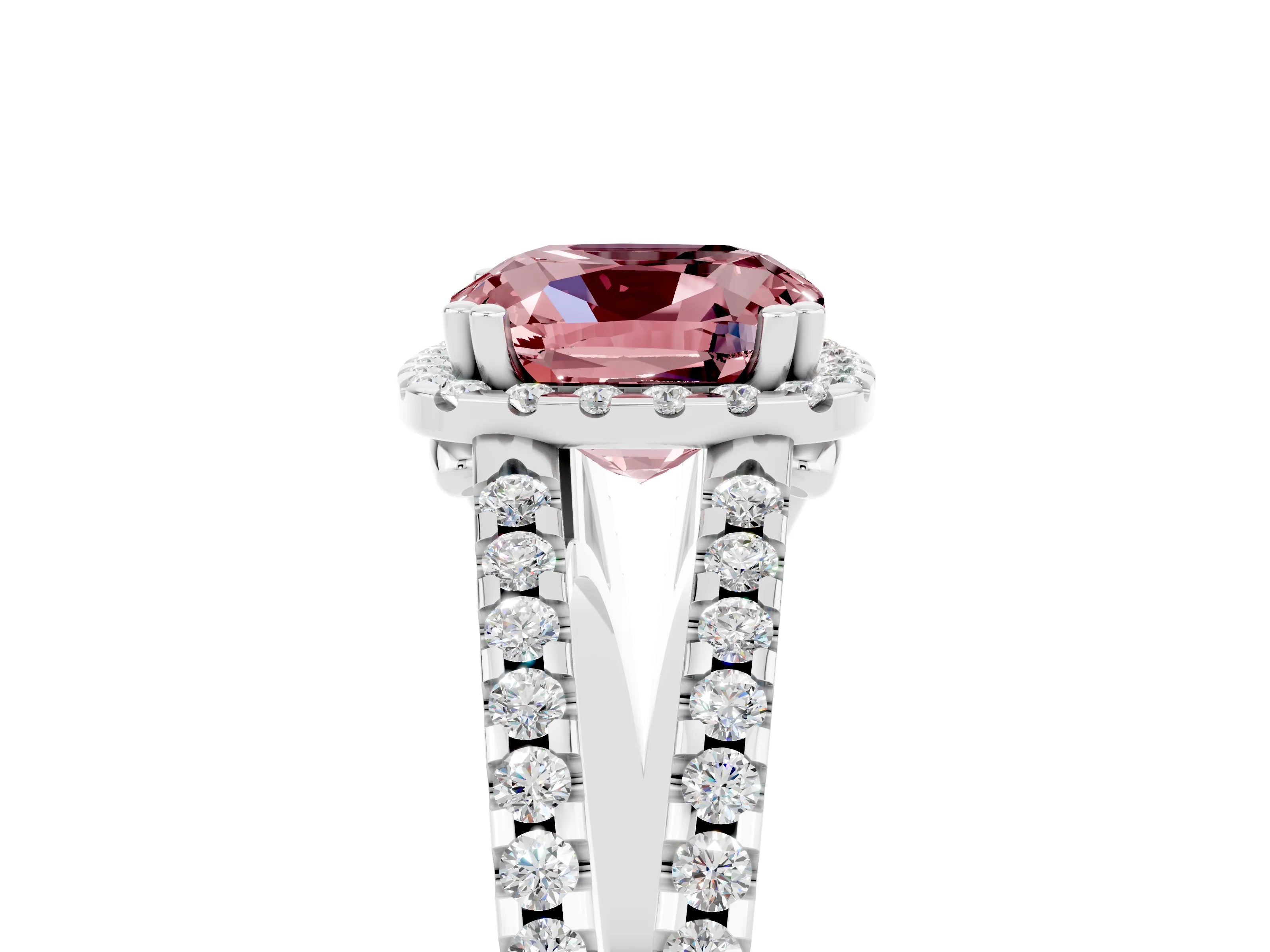 White gold Cushion Cut Morganite Halo Split Shank Engagement Ring_17