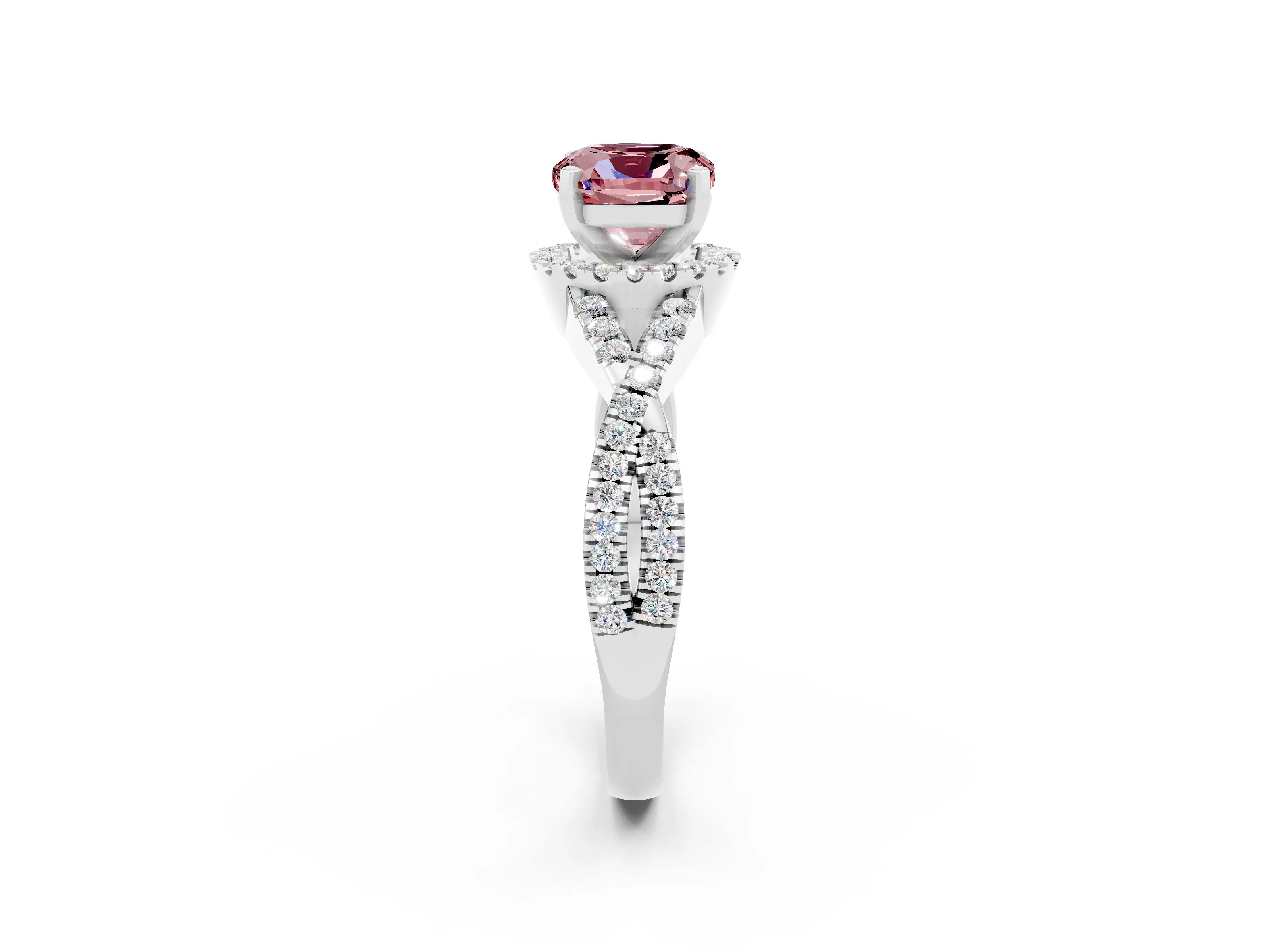White gold Cushion Cut Morganite Halo Twist Band Solitaire Prong Setting Ring_2