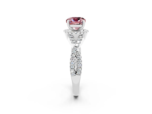 Silver Cushion Cut Morganite  Halo Twist Band Solitaire Prong Setting Ring