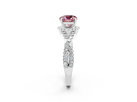 White gold Cushion Cut Morganite Halo Twist Band Solitaire Prong Setting Ring_2