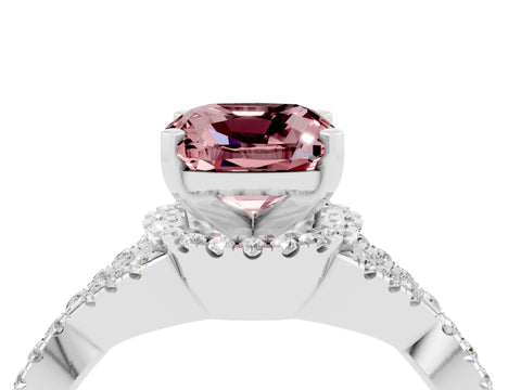 White gold Cushion Cut Morganite Halo Twist Band Solitaire Prong Setting Ring_4