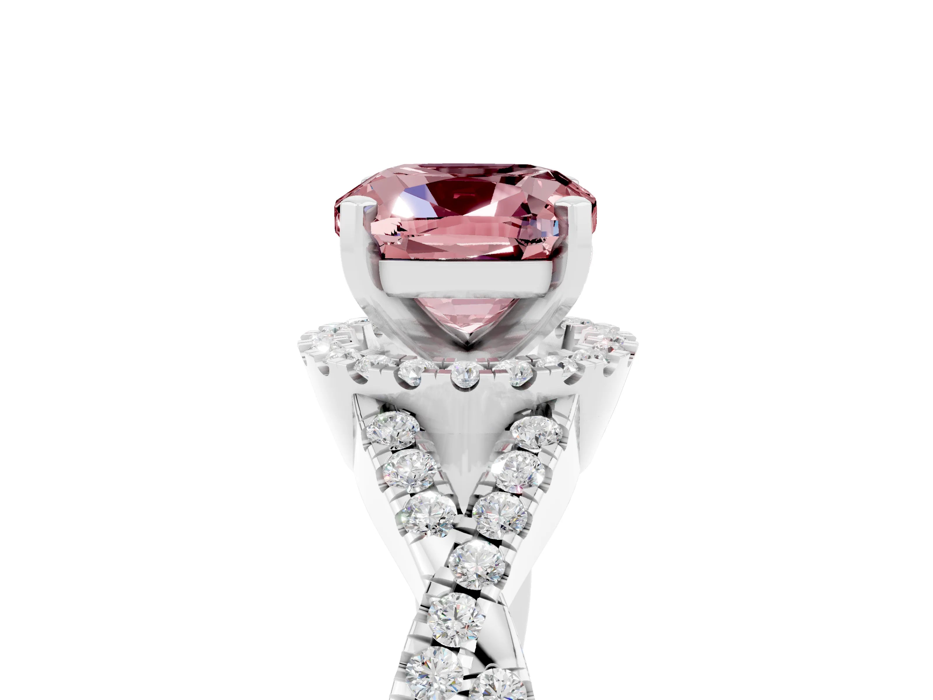White gold Cushion Cut Morganite Halo Twist Band Solitaire Prong Setting Ring_5