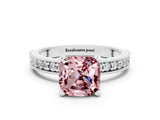 White gold Cushion Cut Morganite Milgrain Pavé Engagement Ring with Four-Prong Setting_12