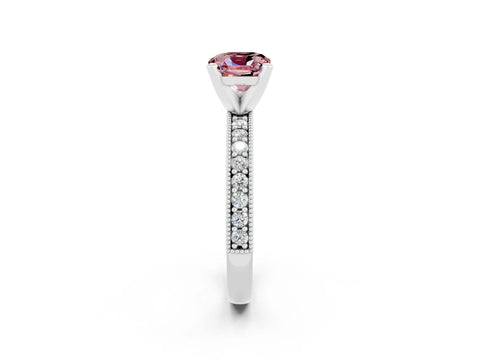 White gold Cushion Cut Morganite Milgrain Pavé Engagement Ring with Four-Prong Setting_14