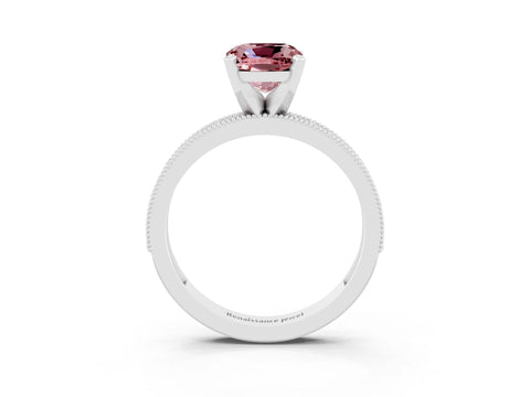 White gold Cushion Cut Morganite Milgrain Pavé Engagement Ring with Four-Prong Setting_15