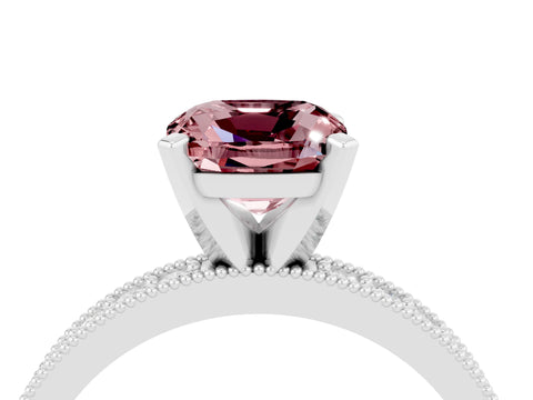 White gold Cushion Cut Morganite Milgrain Pavé Engagement Ring with Four-Prong Setting_16