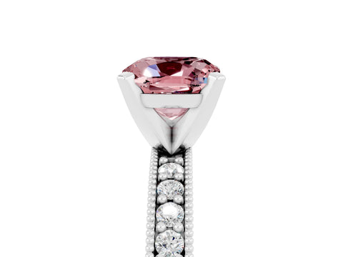 White gold Cushion Cut Morganite Milgrain Pavé Engagement Ring with Four-Prong Setting_17