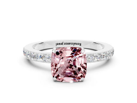 White gold Cushion Cut Morganite Pavé Engagement Ring with Round  Accents and Prong Setting_24