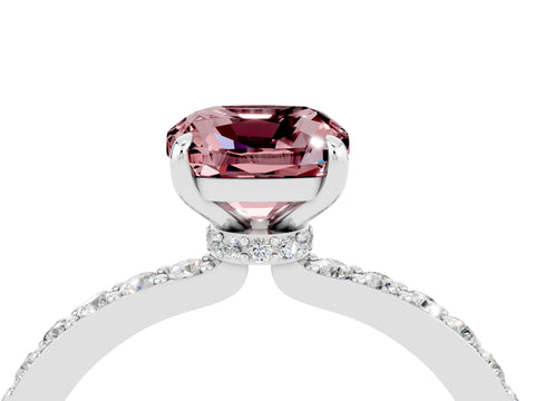 White gold Cushion Cut Morganite Pavé Engagement Ring with Round  Accents and Prong Setting_28