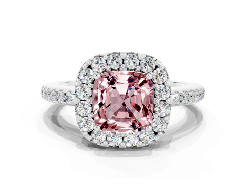 White gold Cushion Cut Morganite Pavé Halo Ring with Four-Prong Setting_12
