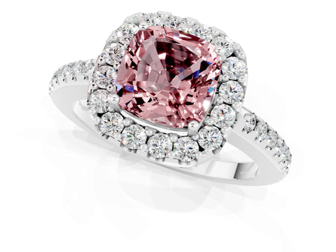 White gold Cushion Cut Morganite Pavé Halo Ring with Four-Prong Setting_13