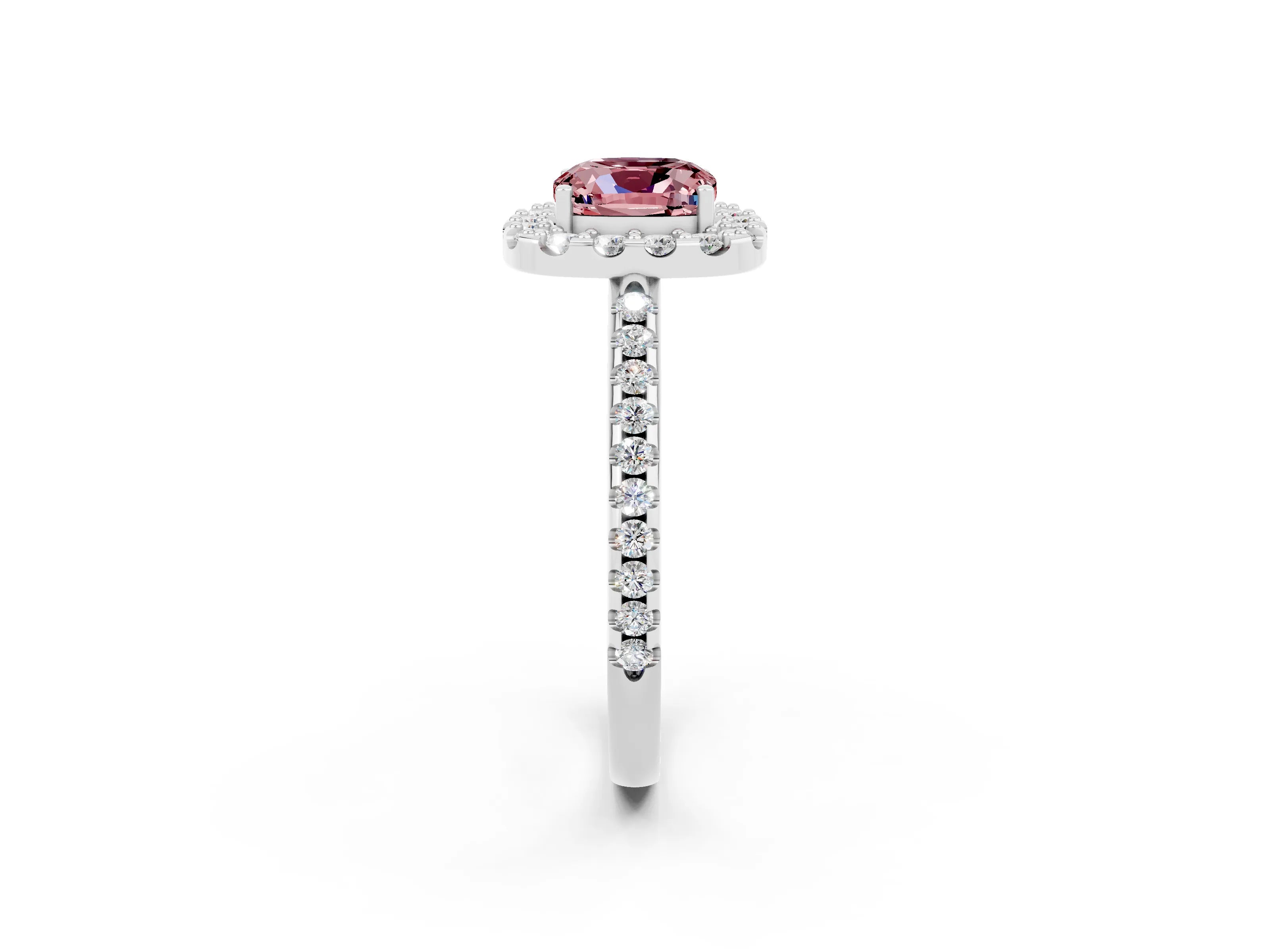 White gold Cushion Cut Morganite Pavé Halo Ring with Four-Prong Setting_14