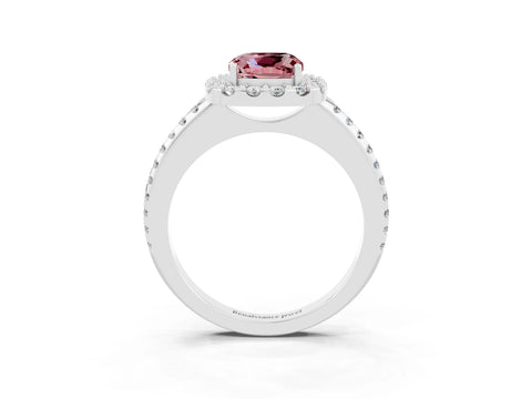 White gold Cushion Cut Morganite Pavé Halo Ring with Four-Prong Setting_15