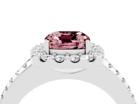 White gold Cushion Cut Morganite Pavé Halo Ring with Four-Prong Setting_16