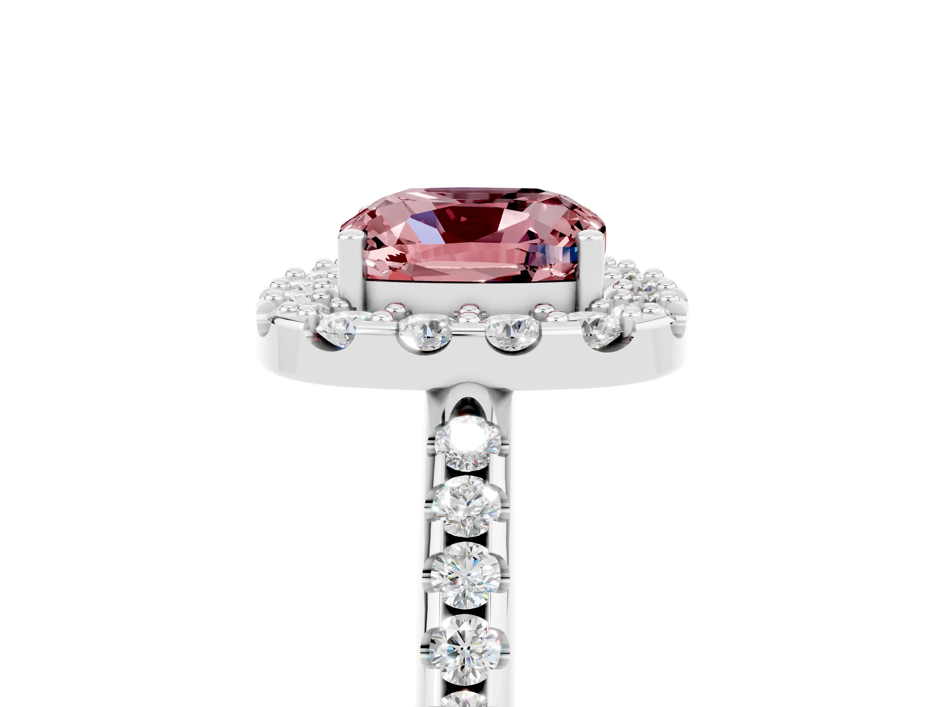 White gold Cushion Cut Morganite Pavé Halo Ring with Four-Prong Setting_17
