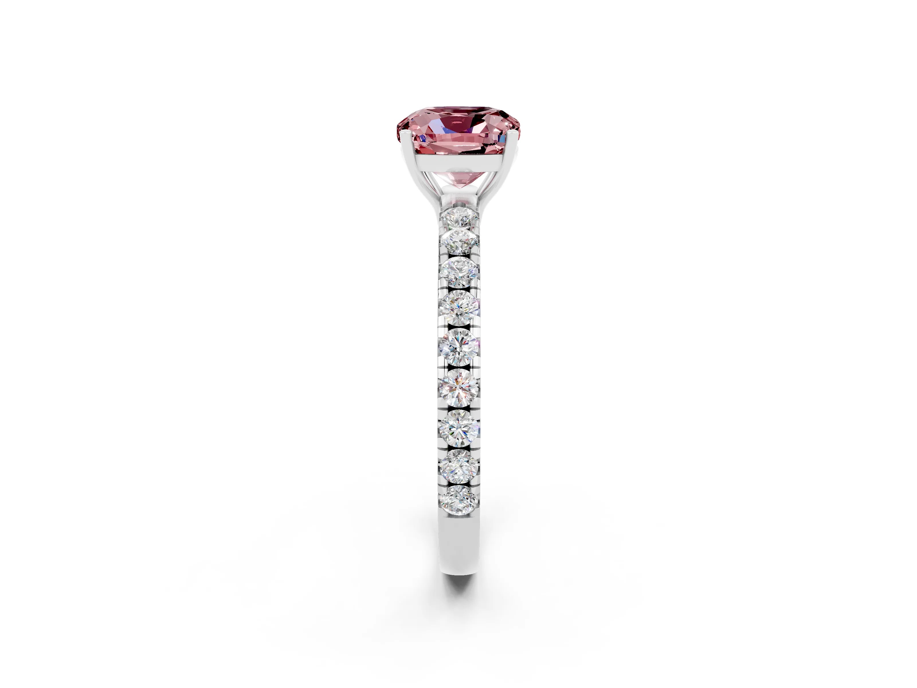 White gold Cushion Cut Morganite Pavé Solitaire Engagement Ring with Four-Prong Setting_14
