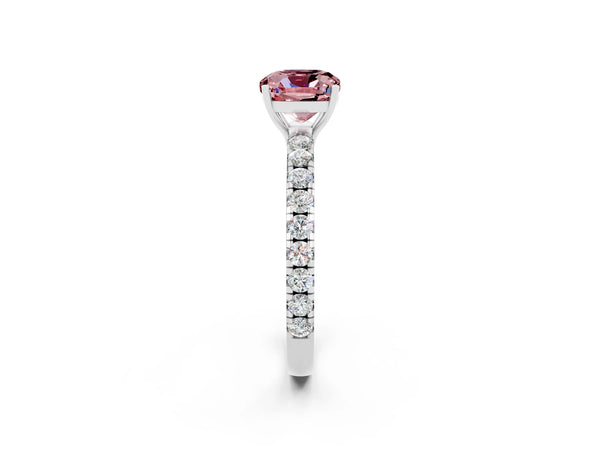 Silver Cushion Cut Morganite Pavé Solitaire Engagement Ring with Four-Prong Setting