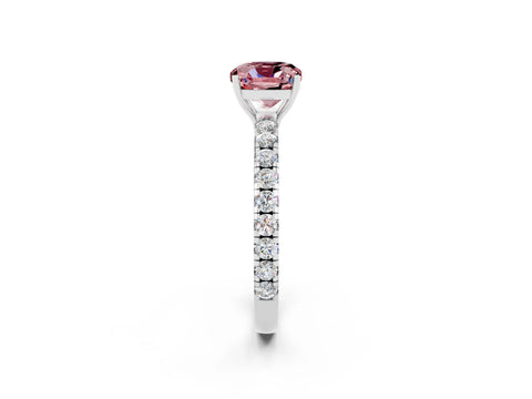 White gold Cushion Cut Morganite Pavé Solitaire Engagement Ring with Four-Prong Setting_14