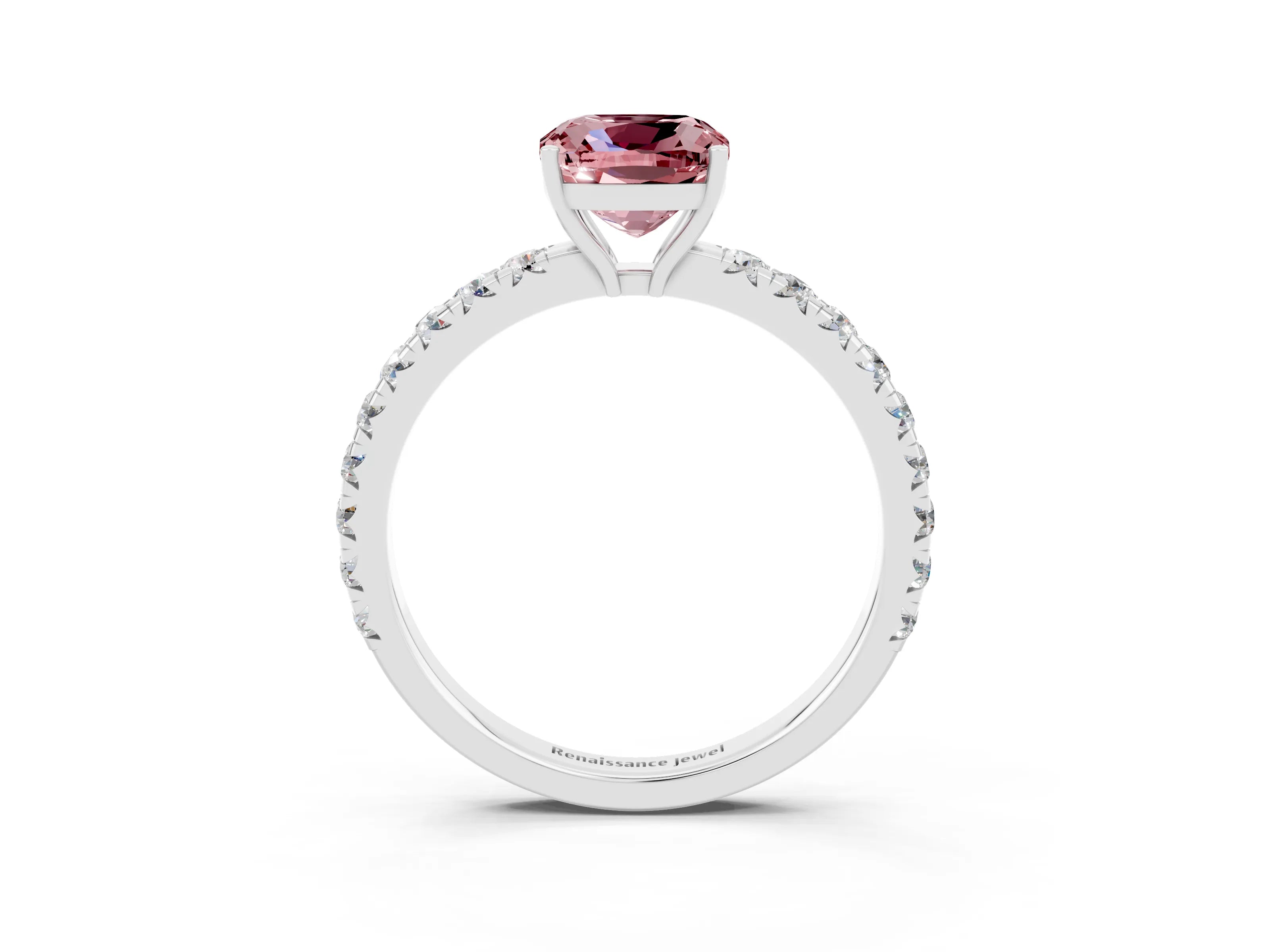 White gold Cushion Cut Morganite Pavé Solitaire Engagement Ring with Four-Prong Setting_15