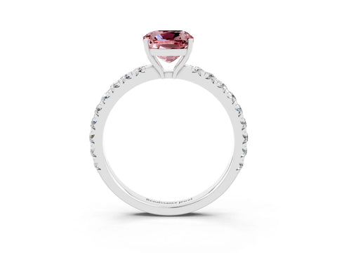 White gold Cushion Cut Morganite Pavé Solitaire Engagement Ring with Four-Prong Setting_15