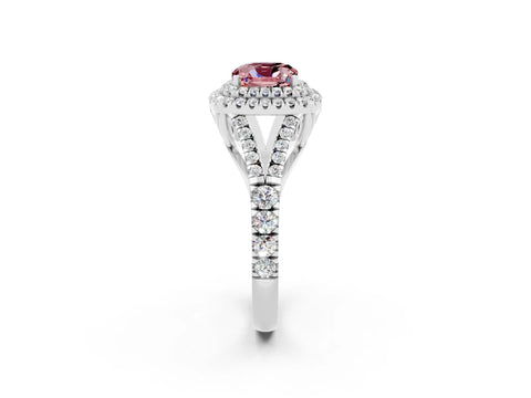 White gold Cushion Cut Morganite Pavé Split Shank Double Halo Engagement Ring_2