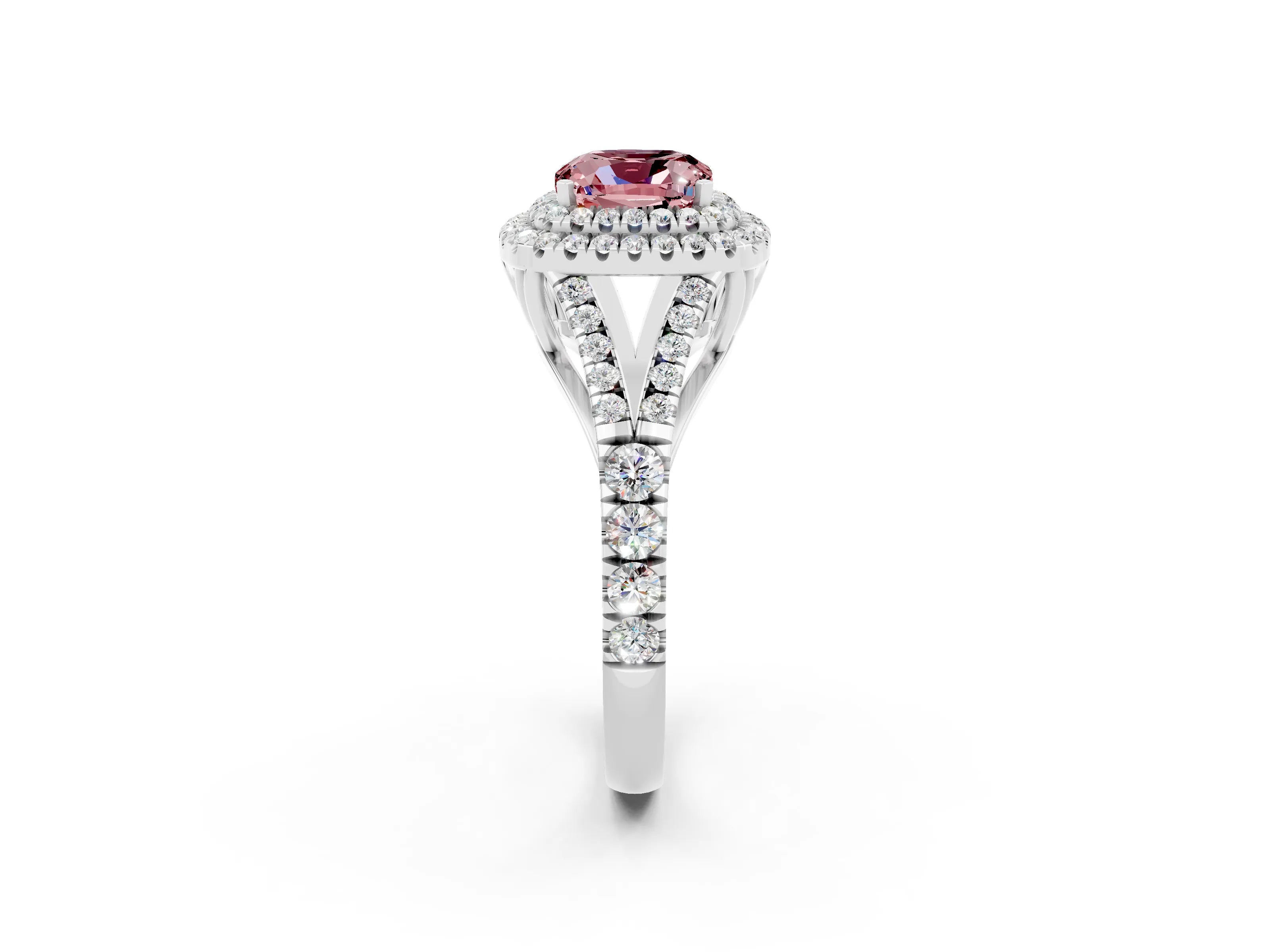 White gold Cushion Cut Morganite Pavé Split Shank Double Halo Engagement Ring_2