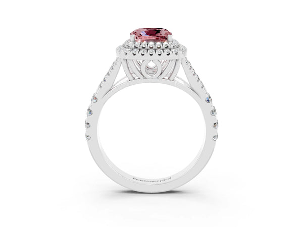White gold Cushion Cut Morganite Pavé Split Shank Double Halo Engagement Ring