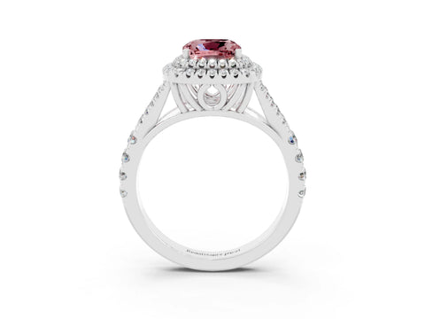 White gold Cushion Cut Morganite Pavé Split Shank Double Halo Engagement Ring_3