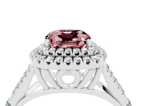 White gold Cushion Cut Morganite Pavé Split Shank Double Halo Engagement Ring_4