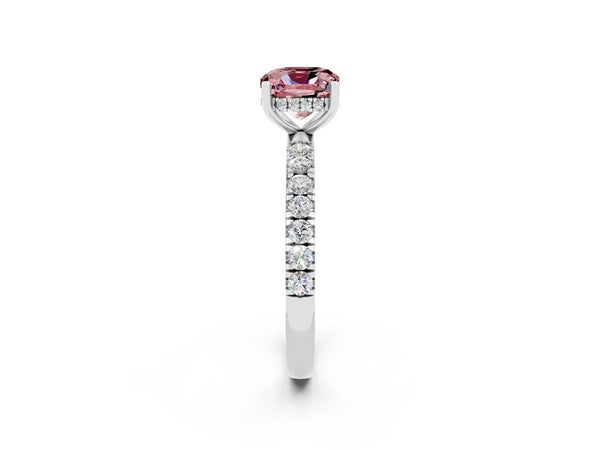 White gold Cushion Cut Morganite Pave Band Solitaire Ring with Round  and Prong Setting