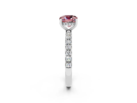 White gold Cushion Cut Morganite Pave Band Solitaire Ring with Four-Prong Setting_26