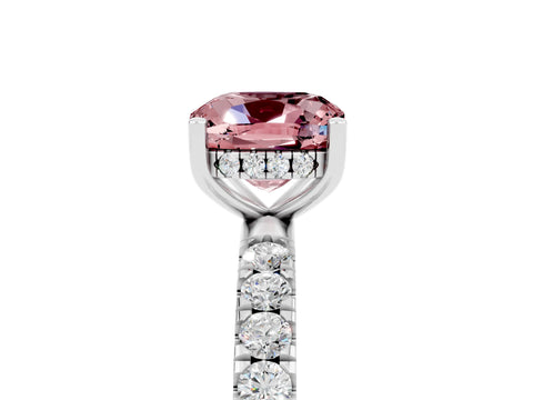 White gold Cushion Cut Morganite Pave Band Solitaire Ring with Four-Prong Setting_29