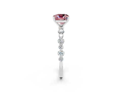 White gold Cushion Cut Morganite Prong Set Engagement Ring with Pavé Band_2