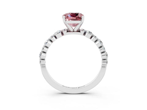 White gold Cushion Cut Morganite Prong Set Engagement Ring with Pavé Band_3