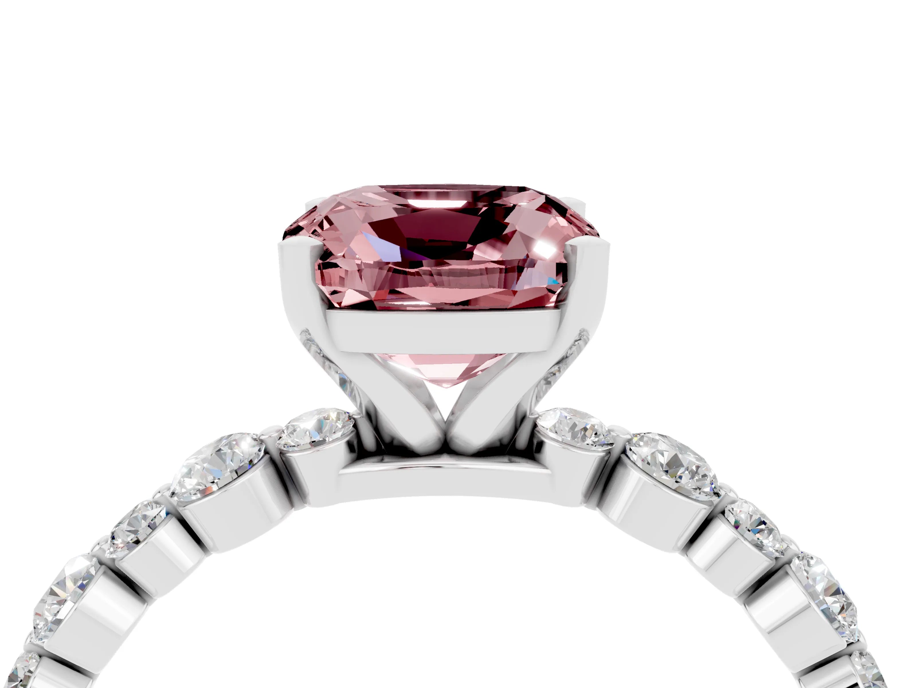 White gold Cushion Cut Morganite Prong Set Engagement Ring with Pavé Band_4