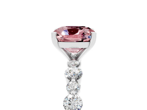 White gold Cushion Cut Morganite Prong Set Engagement Ring with Pavé Band_5